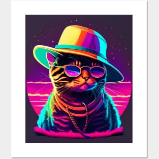 Funky Cat wearing a bucket hat Posters and Art